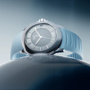 Ylem Addendum 01 ICE Edition limited edition automatic watch. Features a luminous white/frosted silver concave dial and integrated strap in a Grade 5 Titanium asymmetric case. Only 100 pieces available.