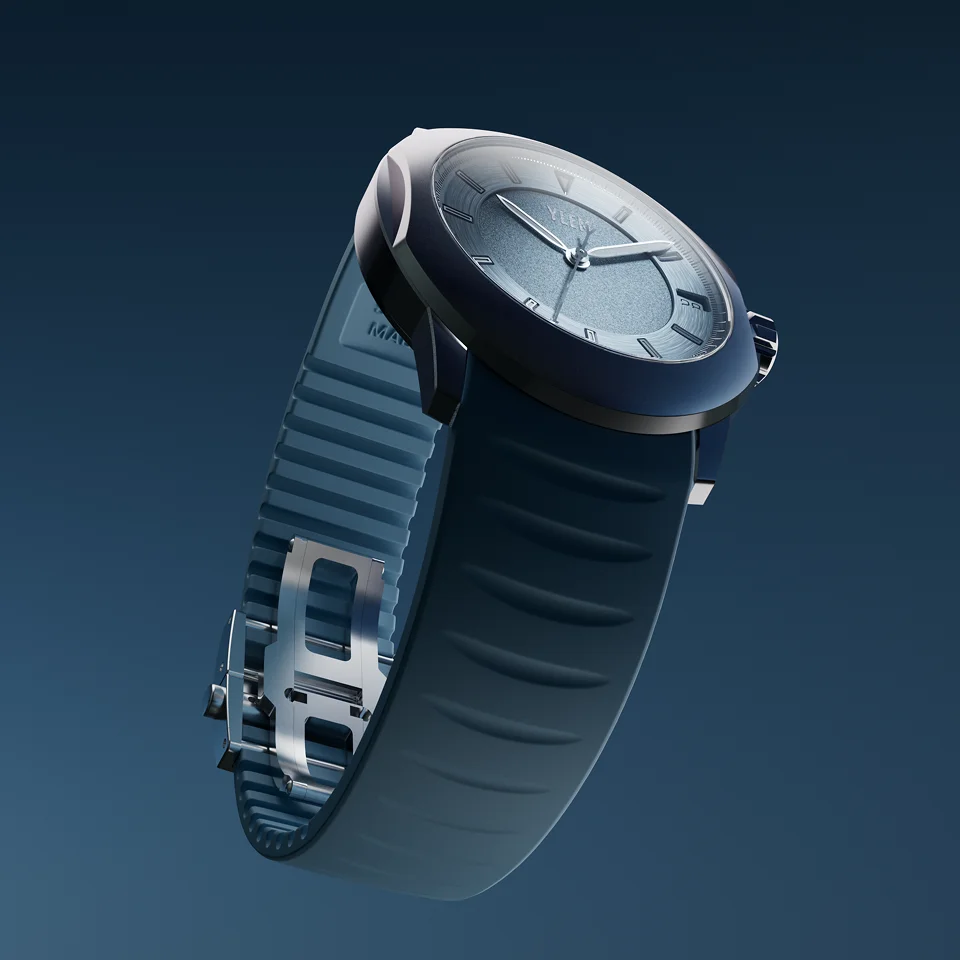 Ylem Addendum 01 ICE Edition limited edition automatic watch. Features a luminous white/frosted silver concave dial and integrated strap in a Grade 5 Titanium asymmetric case. Only 100 pieces available.