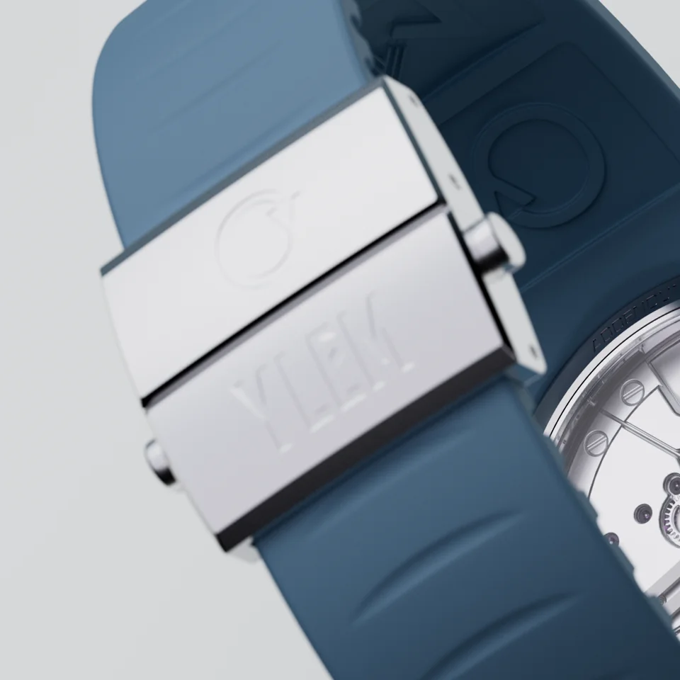 Ylem Addendum 01 ICE Edition limited edition automatic watch. Features a luminous white/frosted silver concave dial and integrated strap in a Grade 5 Titanium asymmetric case. Only 100 pieces available.