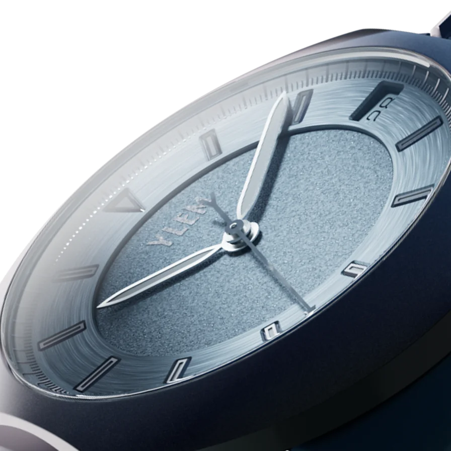 Ylem Addendum 01 ICE Edition limited edition automatic watch. Features a luminous white/frosted silver concave dial and integrated strap in a Grade 5 Titanium asymmetric case. Only 100 pieces available.